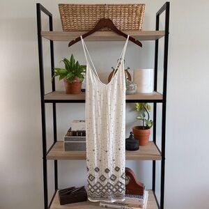 NWT White House Black Market White Beaded Embellished Shift Dress, M